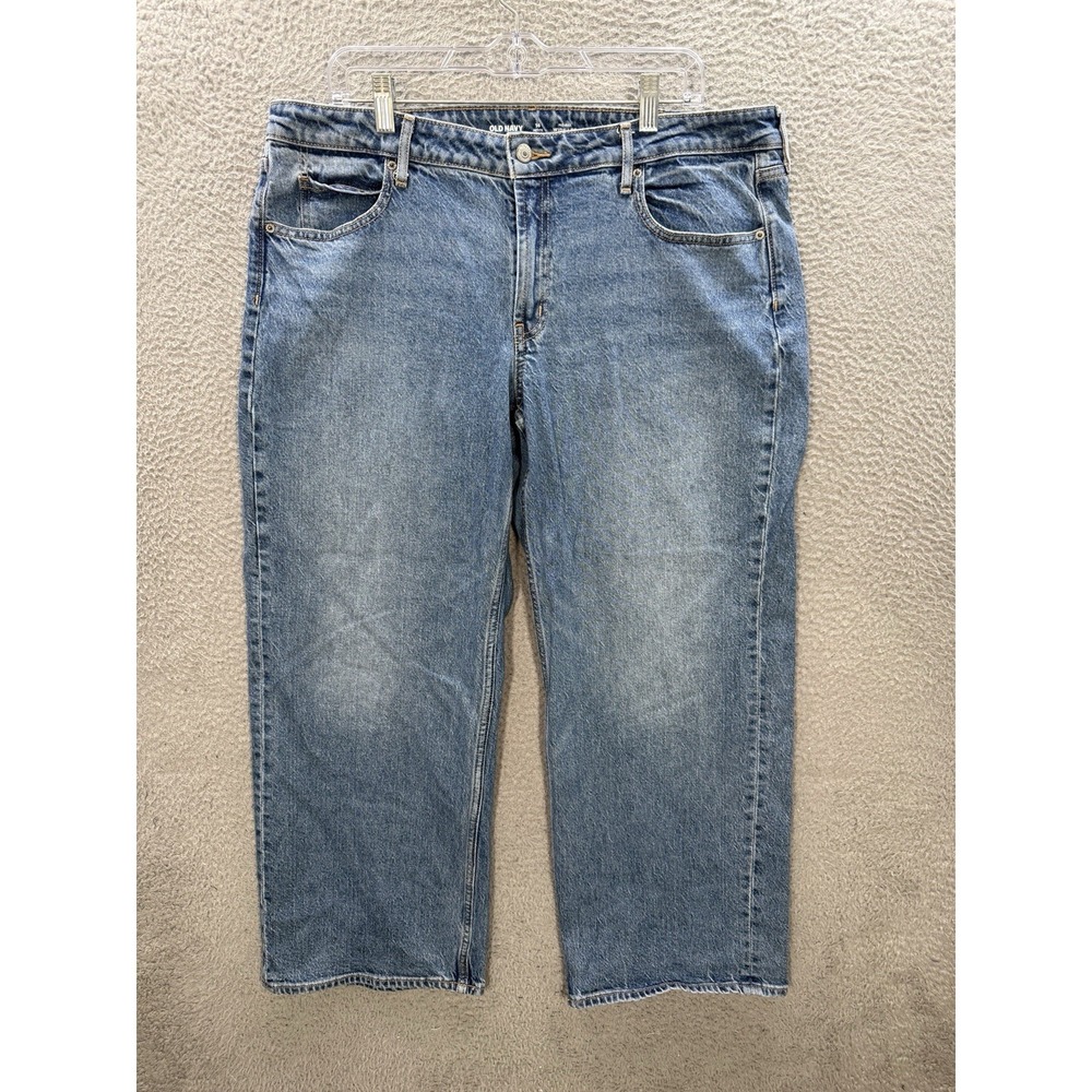 Old Navy Jeans Womens 16 Petite‎ Blue Mid Rise Wide Leg Distressed Denim Casual